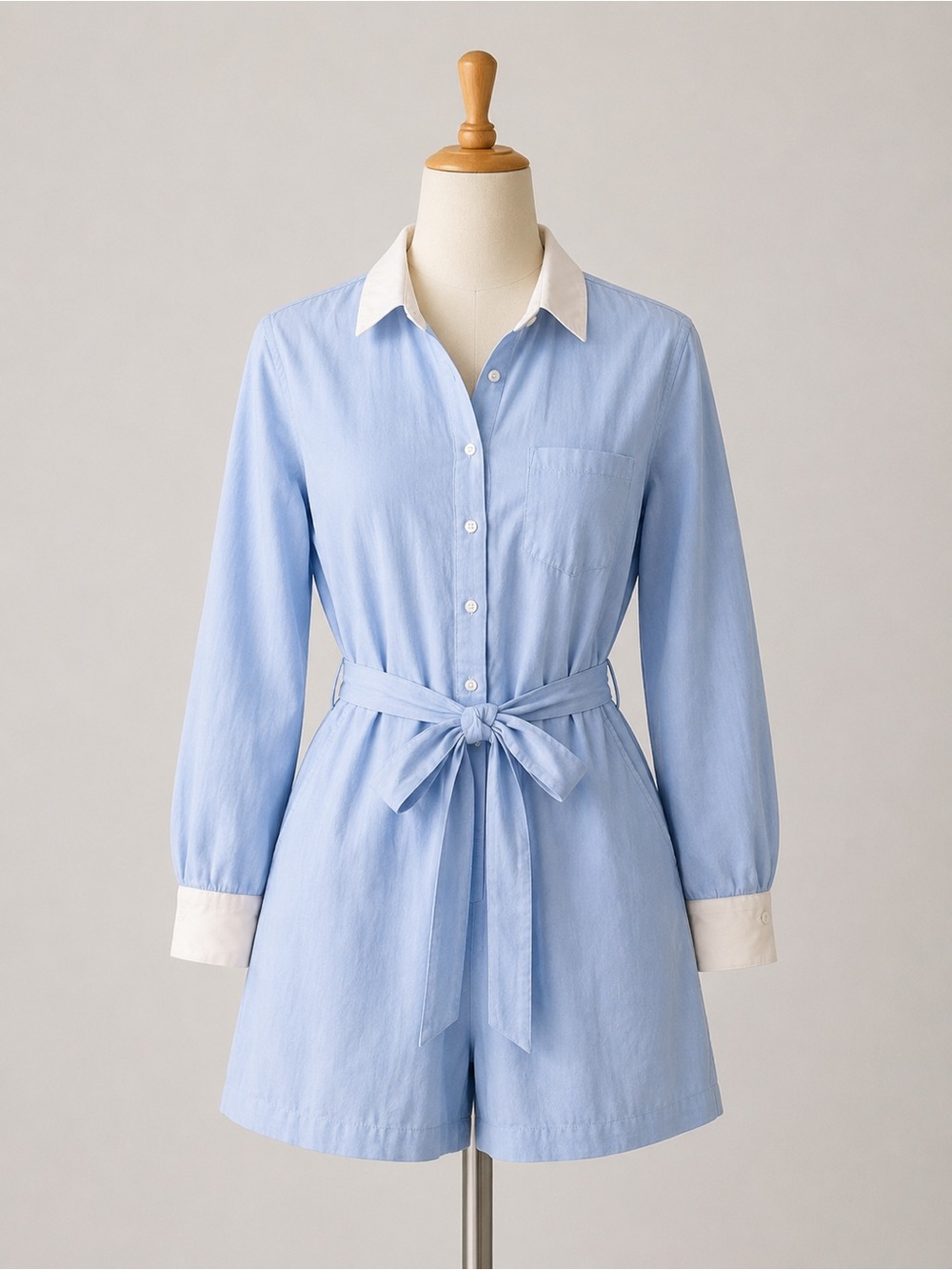 Outerknown Blue Organic Cotton Shirt Dress Romper XS Coastal Summer Belted NWT